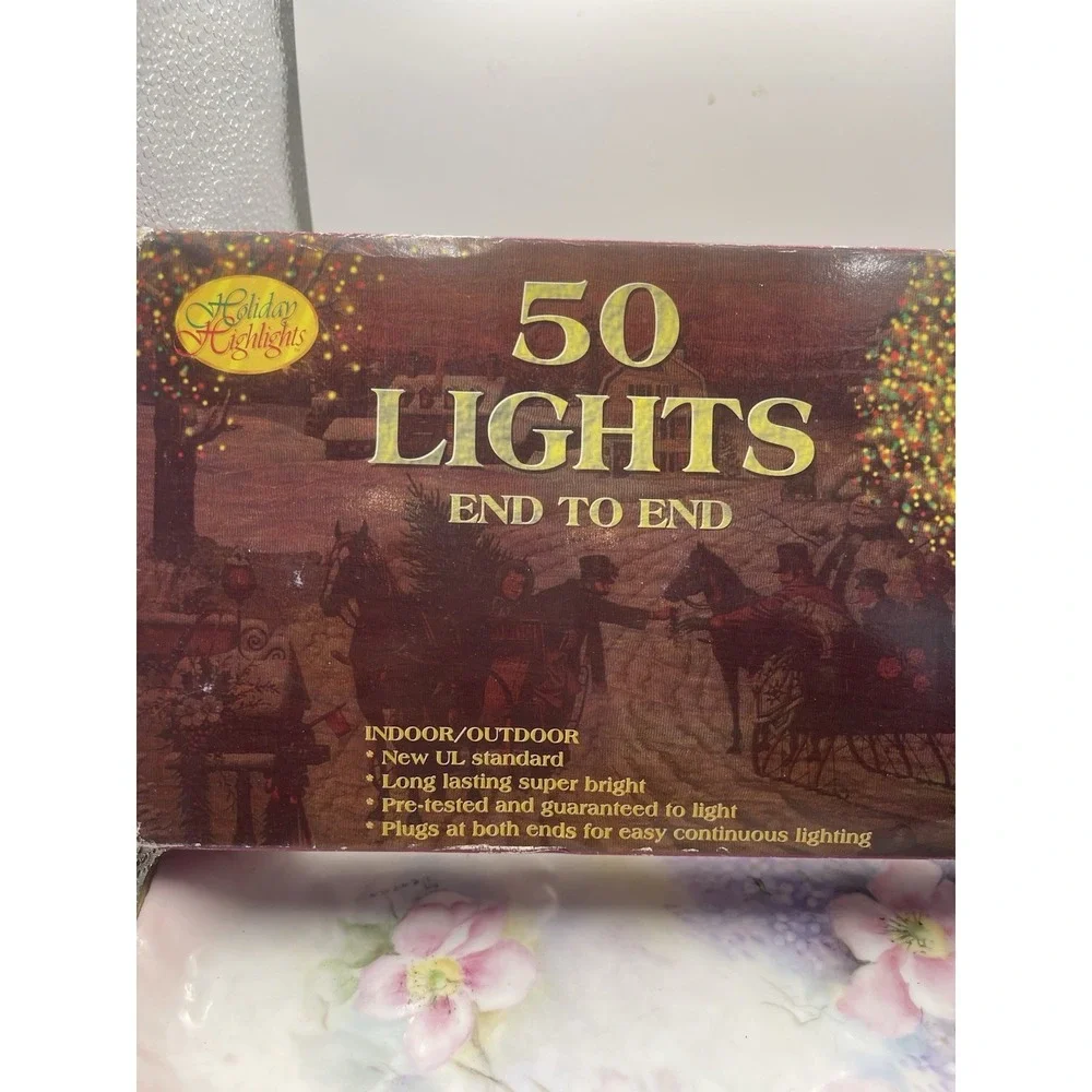 Vintage Golden Sleigh Christmas Lights 50 Lights End To End WORKS NEW OLD STOCK